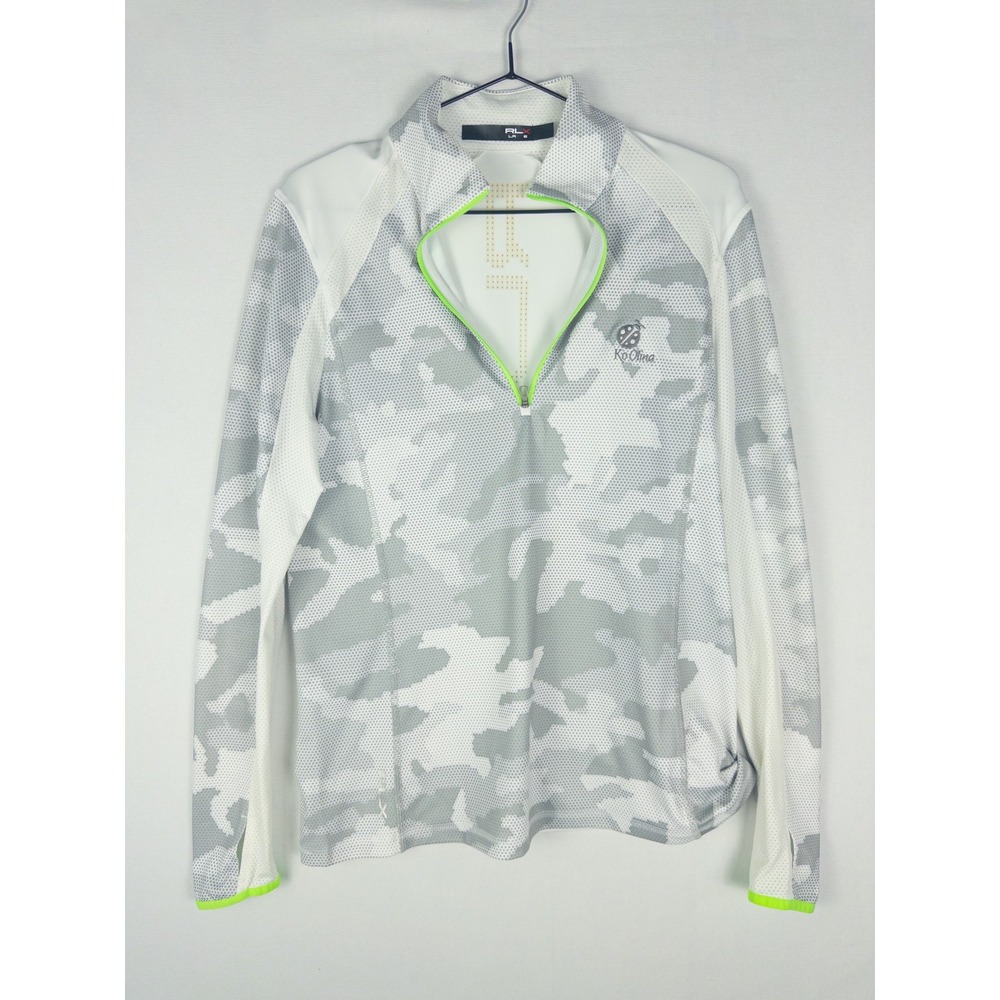 RLX Ralph Lauren Ko Olina Quarter Zip Pullover Womens S Camo White Neon Golf Ath
